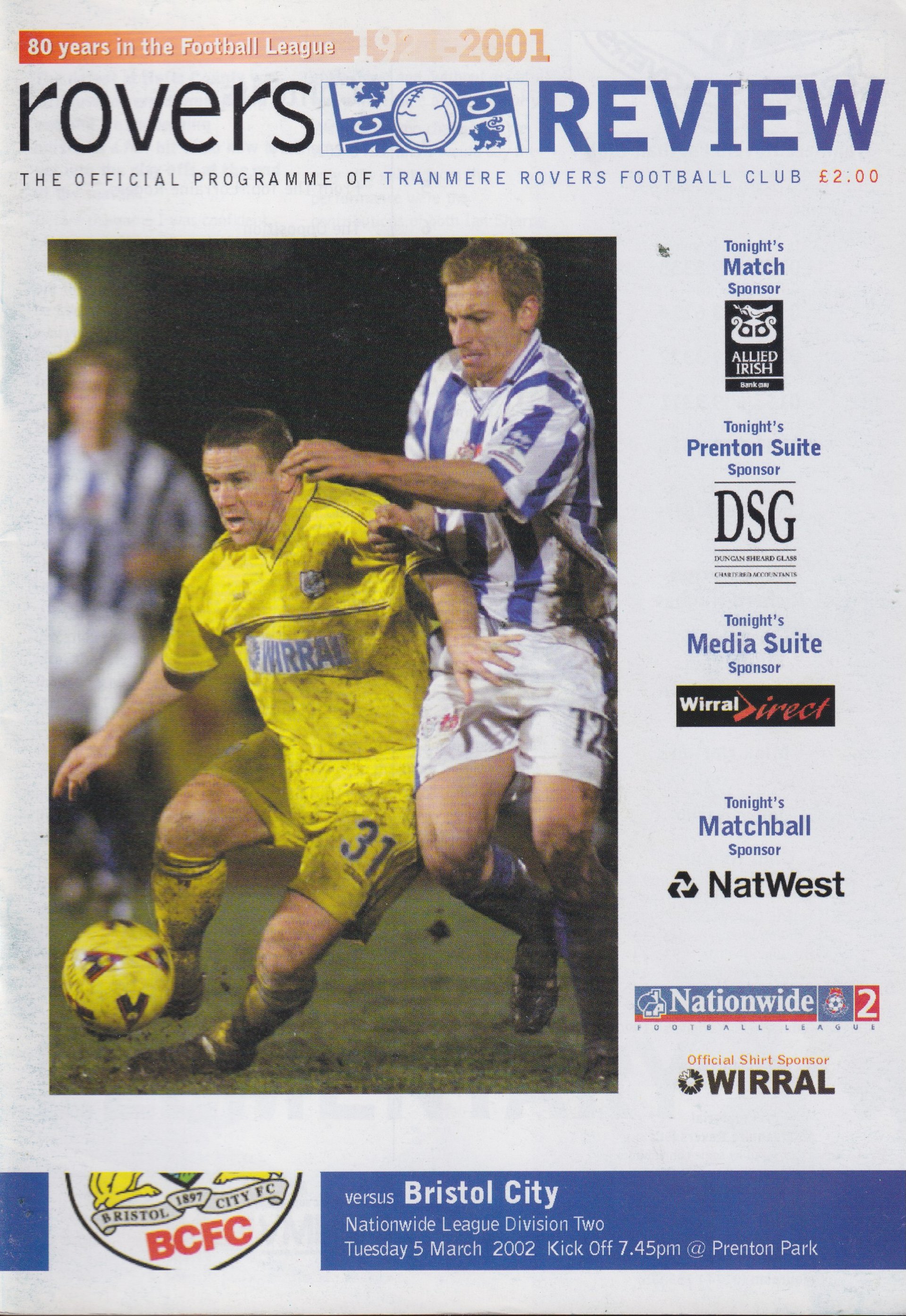 Tranmere Rovers v Bristol City match programme